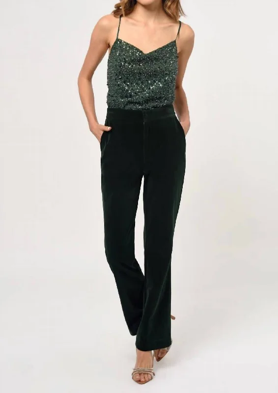 Women's Everyday Pants-Milton Velvet Straight Leg Trouser In Forest Green