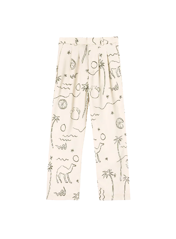 Women's Printed Leggings-Studio Resort Pants (Oasis Cream)