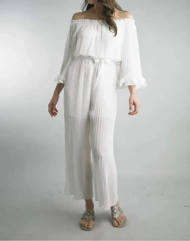 Women's Beach Pants-Off Shoulder Jumpsuit In White