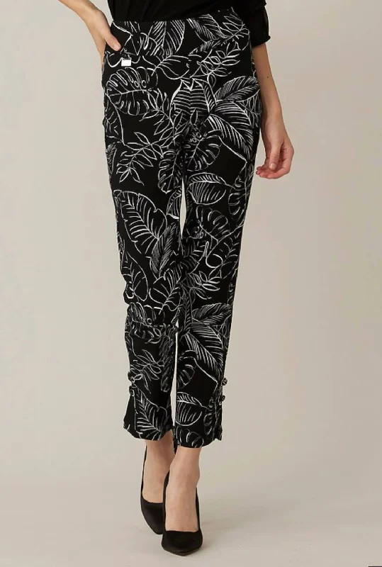 Women's Pajama Pants-Palm Print Cropped Pant In Black Vanilla