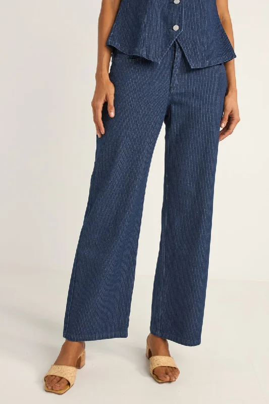 Women's Workout Pants-Pinstripe Mid-Rise Pant Indigo