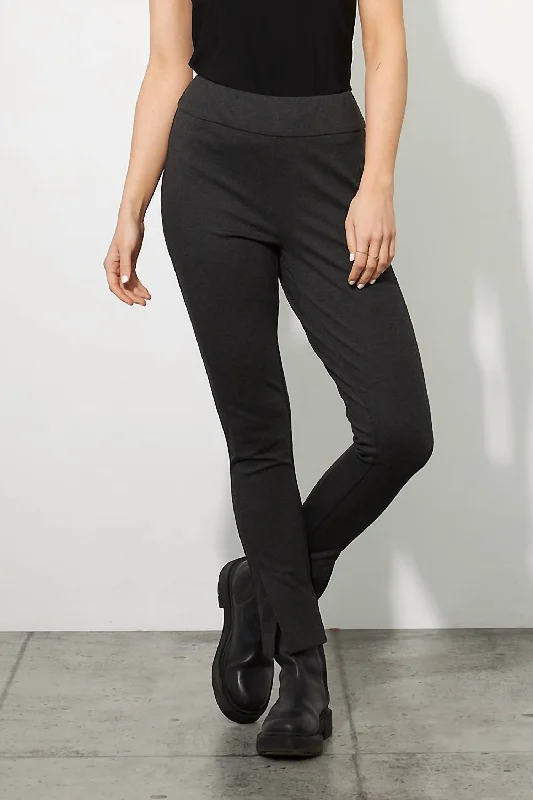 Women's Graphic Print Pants-Ponte Knit Skinny Pants In Charcoal Grey