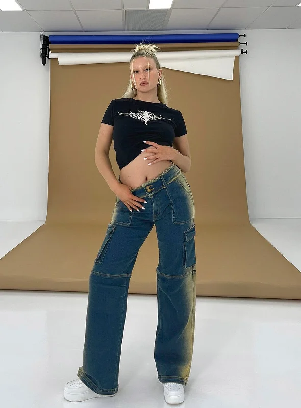 Women's Resort Pants-Pre Show Denim Jeans Mid Blue