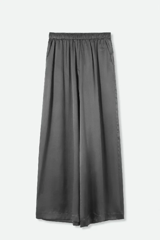 Women's Safari Pants-PRIYA CHARMEUSE SILK WIDE LEG PANT IN GUNMETAL SILVER