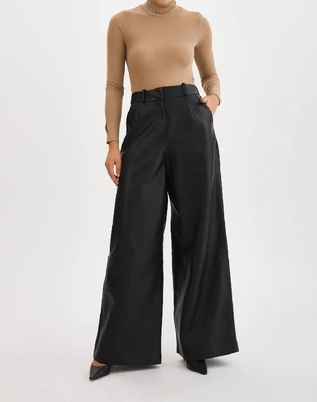 Women's Sleep Pants-Rossa Leather Trouser In Black