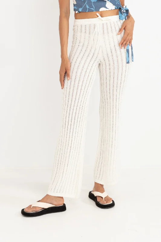 Women's Triple-Waist Pants-Scallop Knit Pant Cream