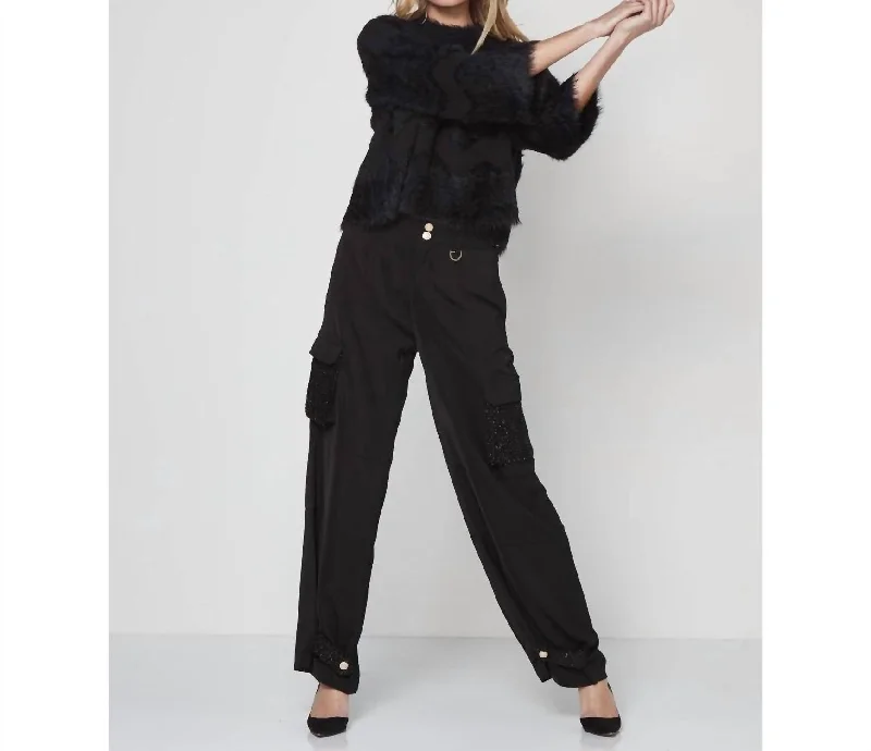 Women's Multi Stripe Pants-Sofia Trousers Pockets Pants In Black