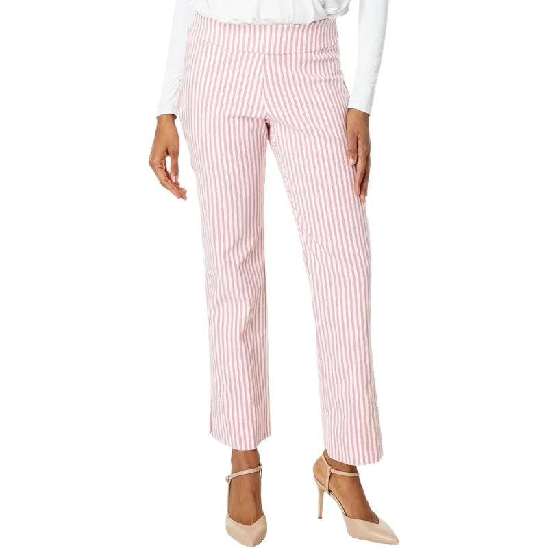 Women's Houndstooth Pants-Stretch Linen Wide Ankle Pants In Pink