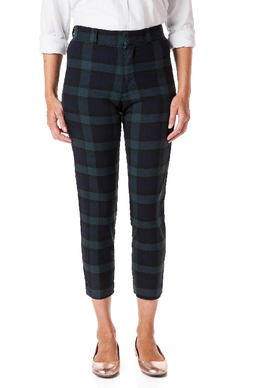 Women's Layered Pants-Ankle Capri Stretch Twill Blackwatch Tartan Plaid