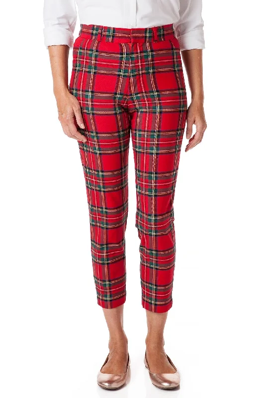 Women's Flare Leg Pants-Ankle Capri Stretch Twill Royal Stewart Tartan Plaid