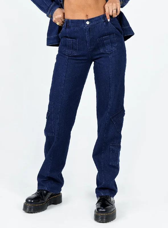 Women's Front Zip Pants-The Nina Cargo Jeans Denim