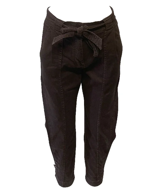 Women's Tribal Print Pants-Ulla Johnson Carmen Cropped Trousers in Brown Denim