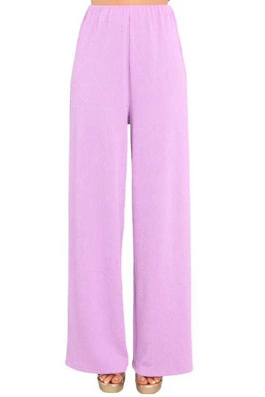 Women's Full-Length Pants-Unity Ring Textured Pants In Lilac