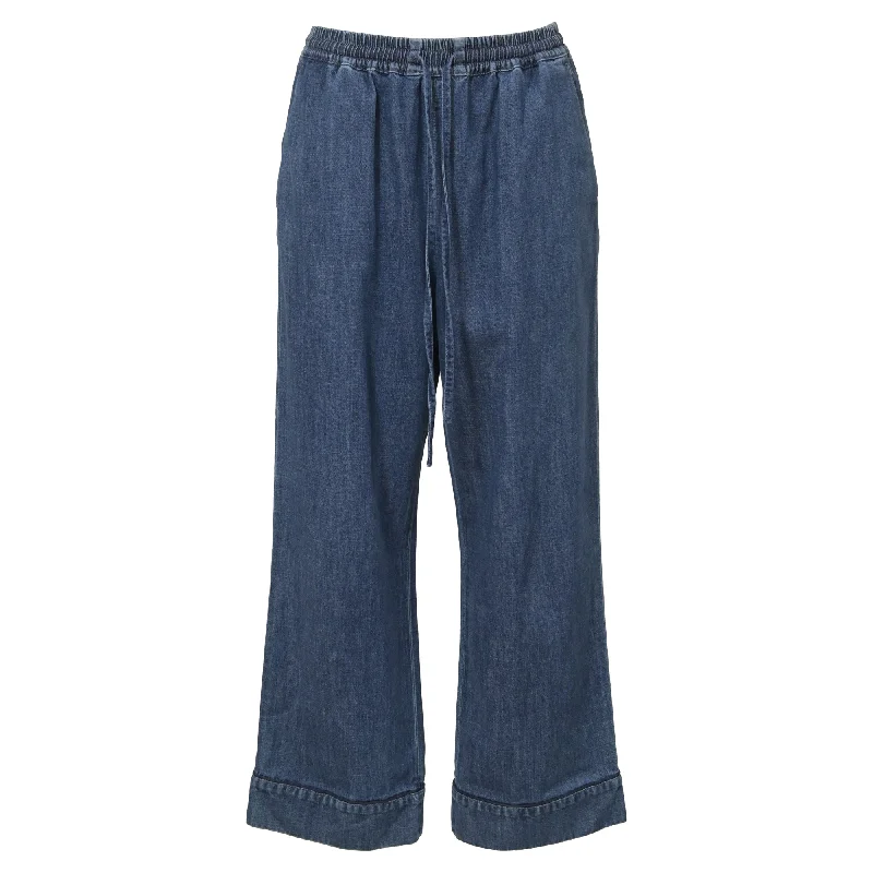 Women's Training Pants-Valentino Drawstring Jeans in Blue Denim