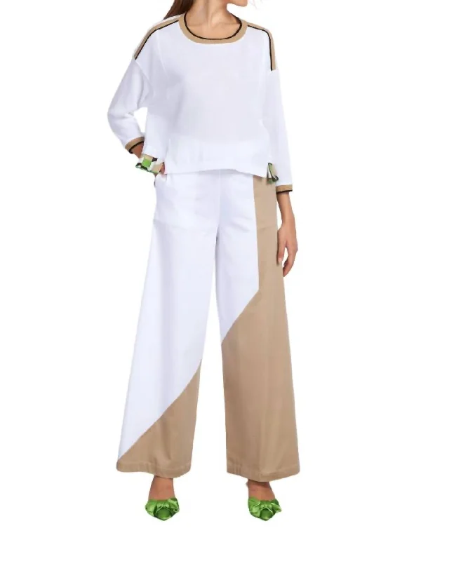 Women's Fashion Pants-Wide Leg Pants In White/taupe