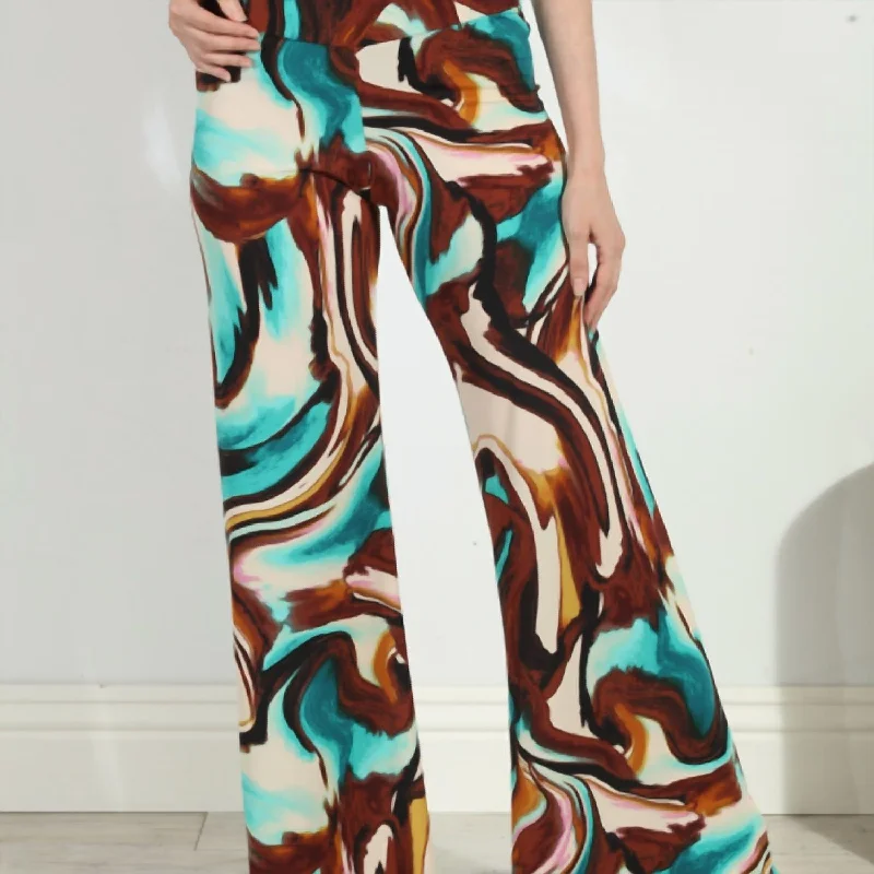 Women's Belted Pants-Wide Leg Print Pants In Kazia