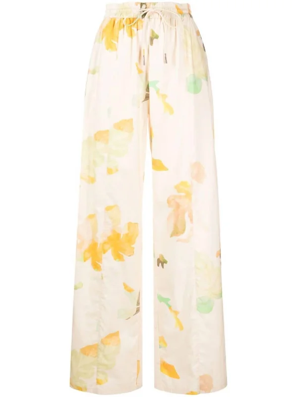 Women's Office Pants-Women's Edmond Wide Leg Pants In Botanic Impression