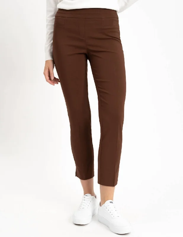 Women's Night Out Pants-Woven Pocket Ankle Pants In Chocolate