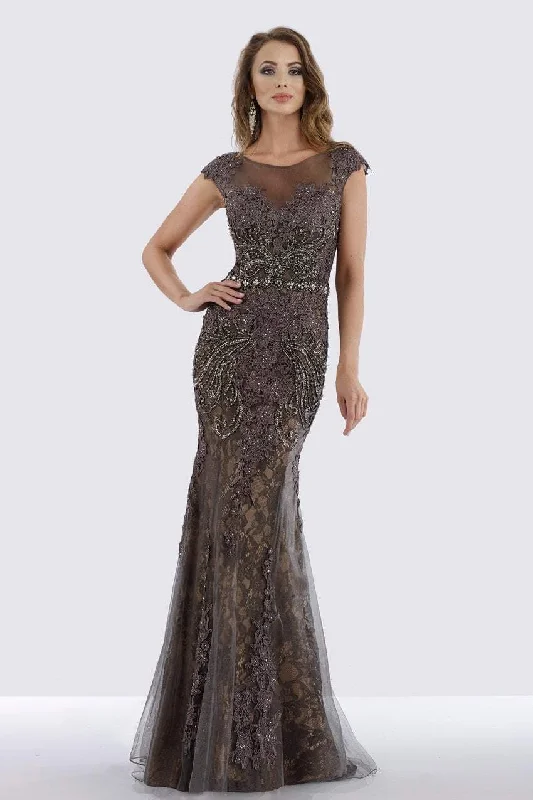 Women's Halter Evening Gowns-Feriani Couture - 26257 Illusion Bateau Neck Bedecked Gown