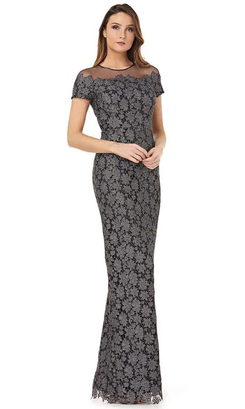 Women's Maxi Evening Dresses-JS Collections - 866683 Floral Lace Illusion Jewel Sheath Dress