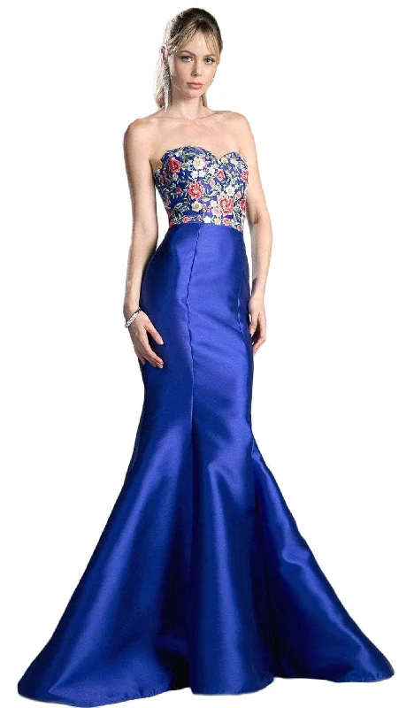 Women's Custom Made Evening Gowns-Ladivine HW06 - Floral Applique Strapless Mermaid Evening Gown