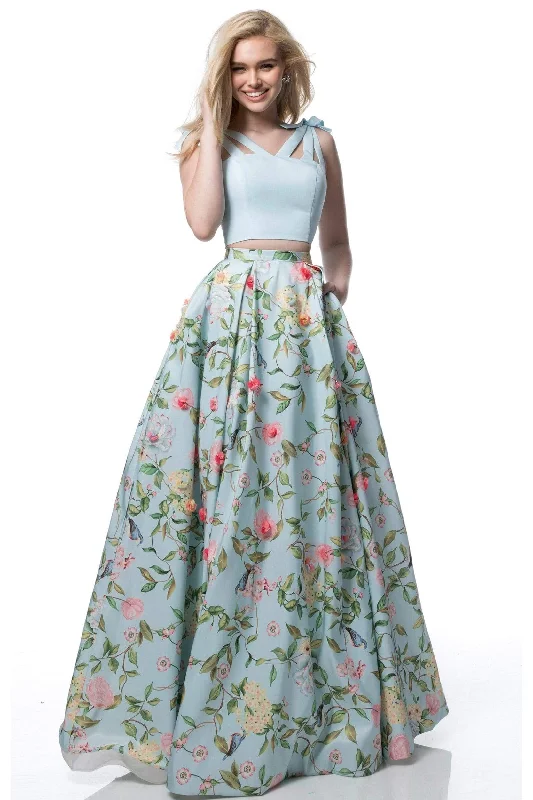 Women's Pearl Evening Gowns-Sherri Hill - 51959 Two Piece V-neck Floral Print A-line Dress